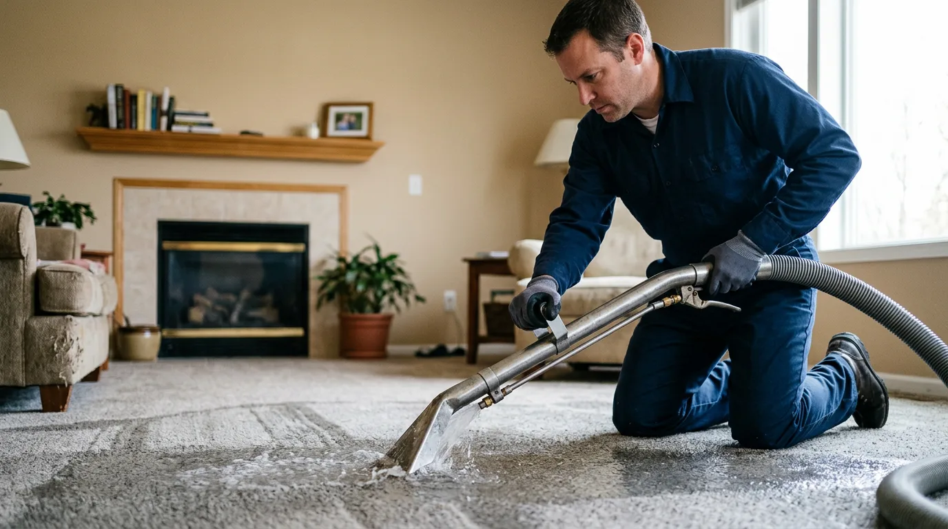 Water damage restoration technician working near Delavan, MN